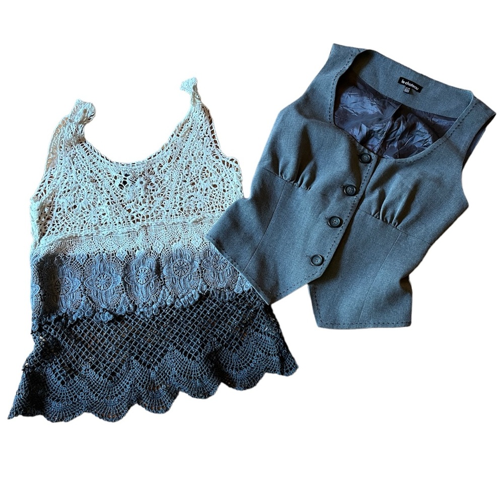 2 Pcs Extra Small Le chateau Vest America Eagle Crochet Tank